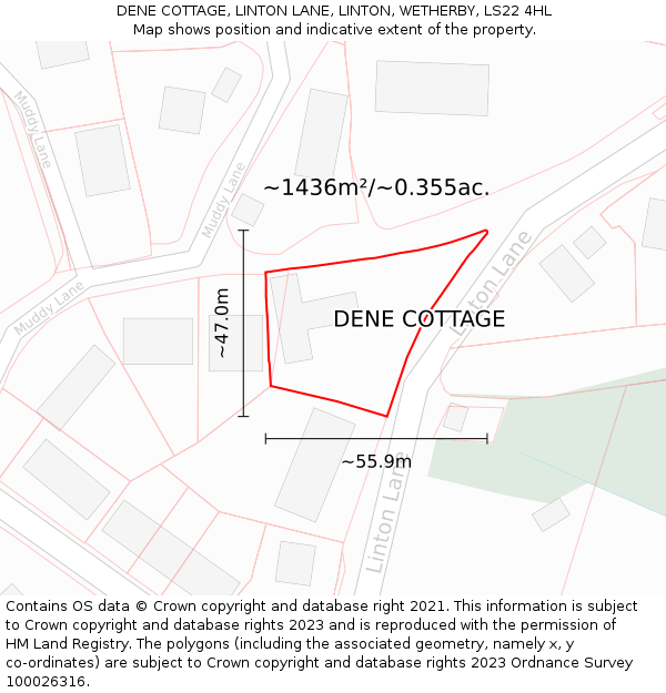 DENE COTTAGE, LINTON LANE, LINTON, WETHERBY, LS22 4HL: Plot and title map