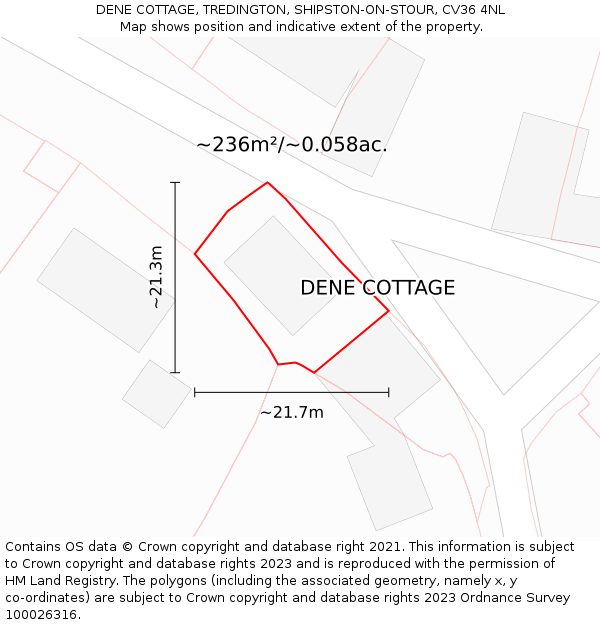 DENE COTTAGE, TREDINGTON, SHIPSTON-ON-STOUR, CV36 4NL: Plot and title map