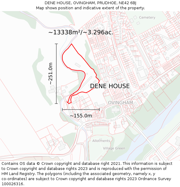 DENE HOUSE, OVINGHAM, PRUDHOE, NE42 6BJ: Plot and title map