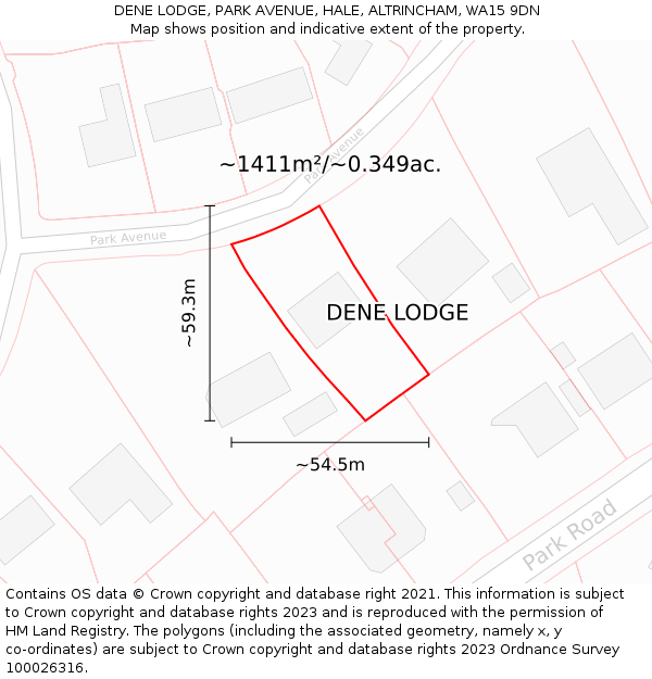 DENE LODGE, PARK AVENUE, HALE, ALTRINCHAM, WA15 9DN: Plot and title map