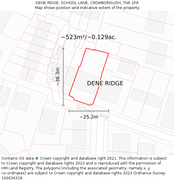 DENE RIDGE, SCHOOL LANE, CROWBOROUGH, TN6 1PA: Plot and title map