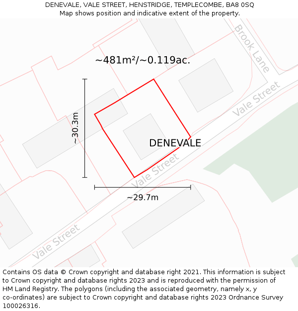 DENEVALE, VALE STREET, HENSTRIDGE, TEMPLECOMBE, BA8 0SQ: Plot and title map