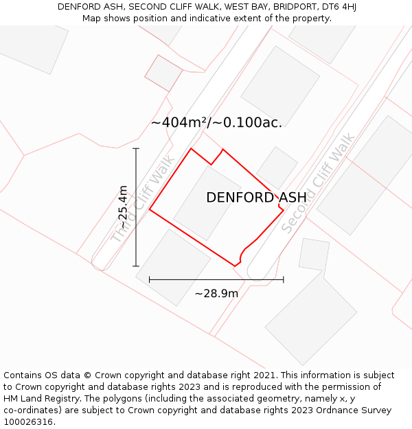 DENFORD ASH, SECOND CLIFF WALK, WEST BAY, BRIDPORT, DT6 4HJ: Plot and title map