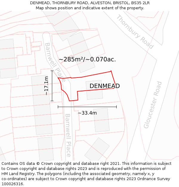 DENMEAD, THORNBURY ROAD, ALVESTON, BRISTOL, BS35 2LR: Plot and title map