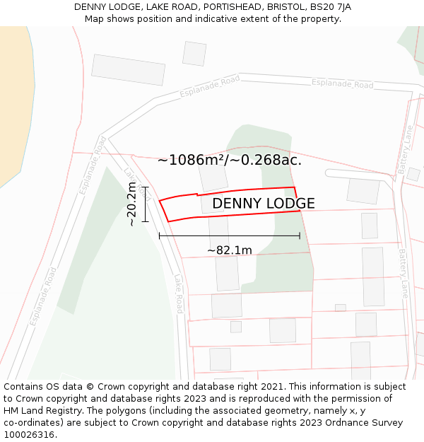 DENNY LODGE, LAKE ROAD, PORTISHEAD, BRISTOL, BS20 7JA: Plot and title map