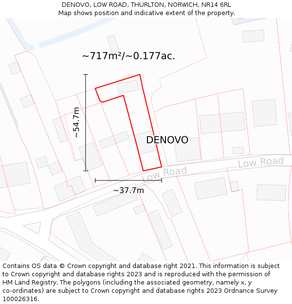DENOVO, LOW ROAD, THURLTON, NORWICH, NR14 6RL: Plot and title map