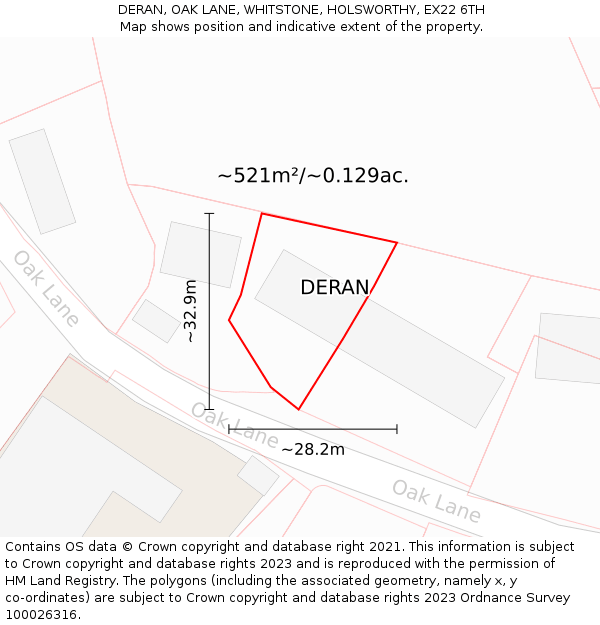 DERAN, OAK LANE, WHITSTONE, HOLSWORTHY, EX22 6TH: Plot and title map