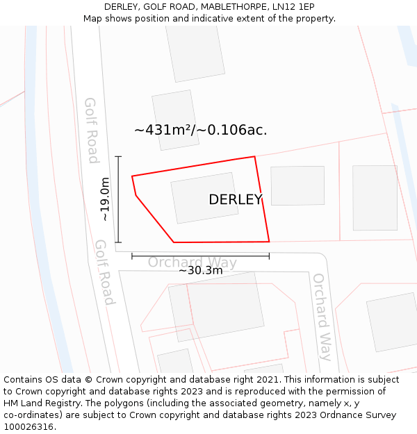 DERLEY, GOLF ROAD, MABLETHORPE, LN12 1EP: Plot and title map