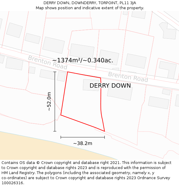 DERRY DOWN, DOWNDERRY, TORPOINT, PL11 3JA: Plot and title map