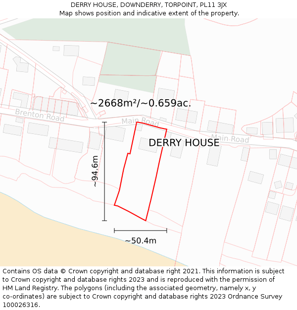 DERRY HOUSE, DOWNDERRY, TORPOINT, PL11 3JX: Plot and title map