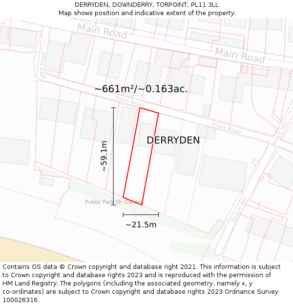 DERRYDEN, DOWNDERRY, TORPOINT, PL11 3LL: Plot and title map