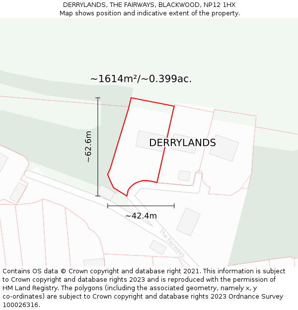 DERRYLANDS, THE FAIRWAYS, BLACKWOOD, NP12 1HX: Plot and title map