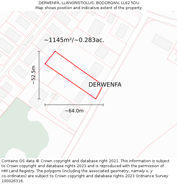 DERWENFA, LLANGRISTIOLUS, BODORGAN, LL62 5DU: Plot and title map