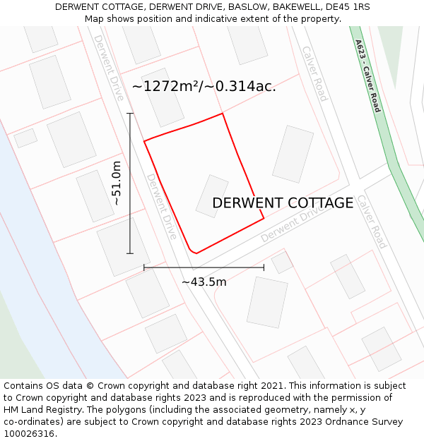 DERWENT COTTAGE, DERWENT DRIVE, BASLOW, BAKEWELL, DE45 1RS: Plot and title map