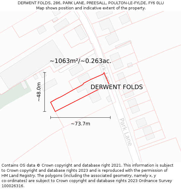 DERWENT FOLDS, 286, PARK LANE, PREESALL, POULTON-LE-FYLDE, FY6 0LU: Plot and title map