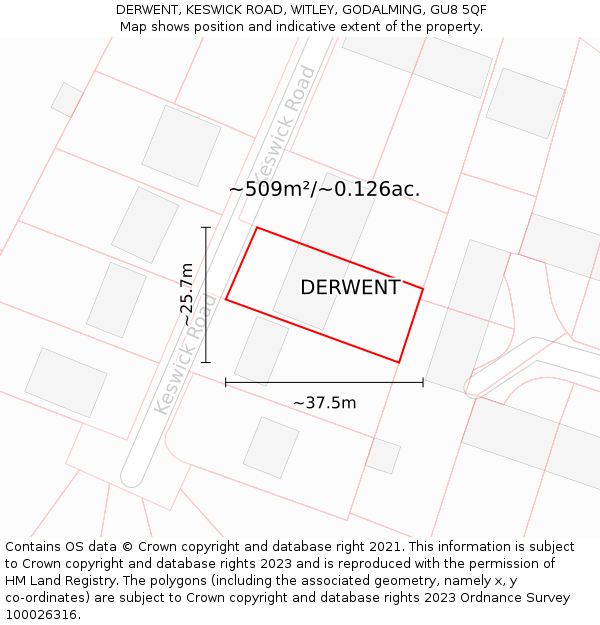 DERWENT, KESWICK ROAD, WITLEY, GODALMING, GU8 5QF: Plot and title map