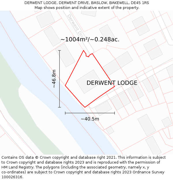 DERWENT LODGE, DERWENT DRIVE, BASLOW, BAKEWELL, DE45 1RS: Plot and title map
