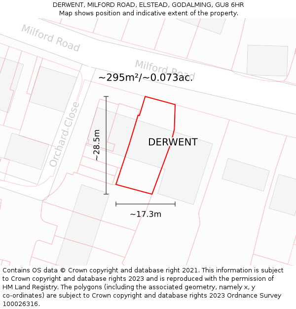 DERWENT, MILFORD ROAD, ELSTEAD, GODALMING, GU8 6HR: Plot and title map