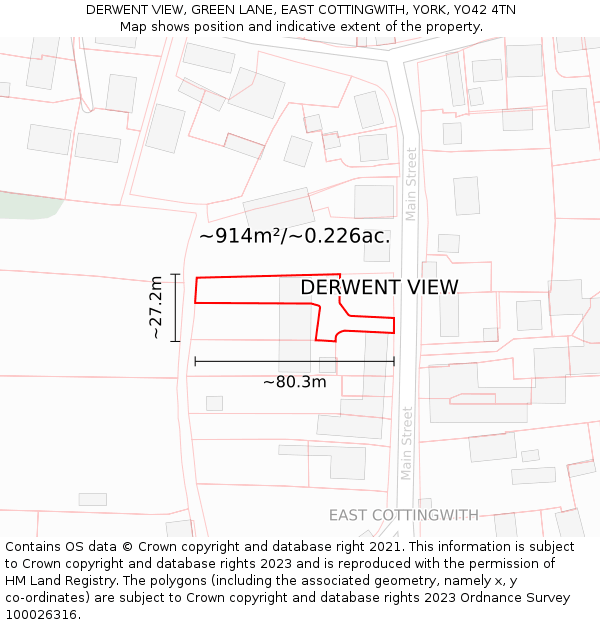 DERWENT VIEW, GREEN LANE, EAST COTTINGWITH, YORK, YO42 4TN: Plot and title map