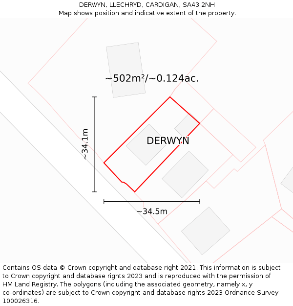 DERWYN, LLECHRYD, CARDIGAN, SA43 2NH: Plot and title map