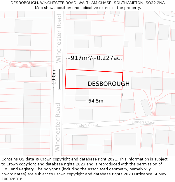 DESBOROUGH, WINCHESTER ROAD, WALTHAM CHASE, SOUTHAMPTON, SO32 2NA: Plot and title map