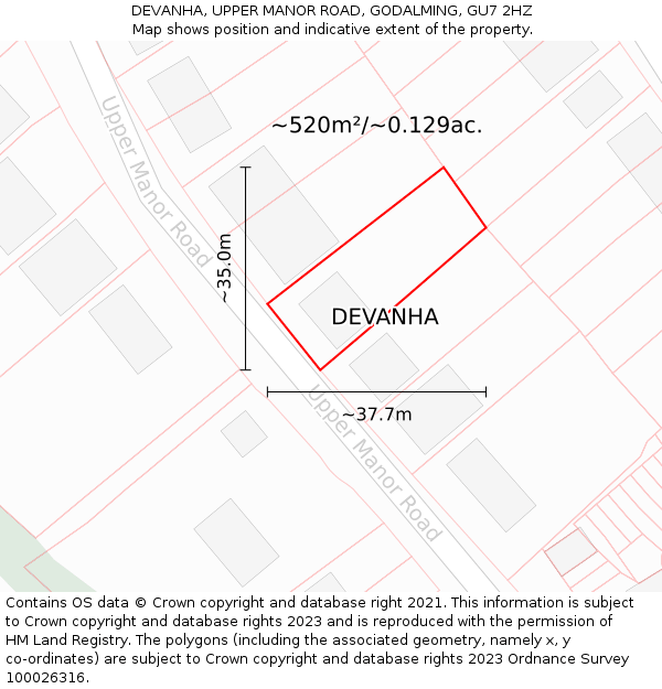 DEVANHA, UPPER MANOR ROAD, GODALMING, GU7 2HZ: Plot and title map