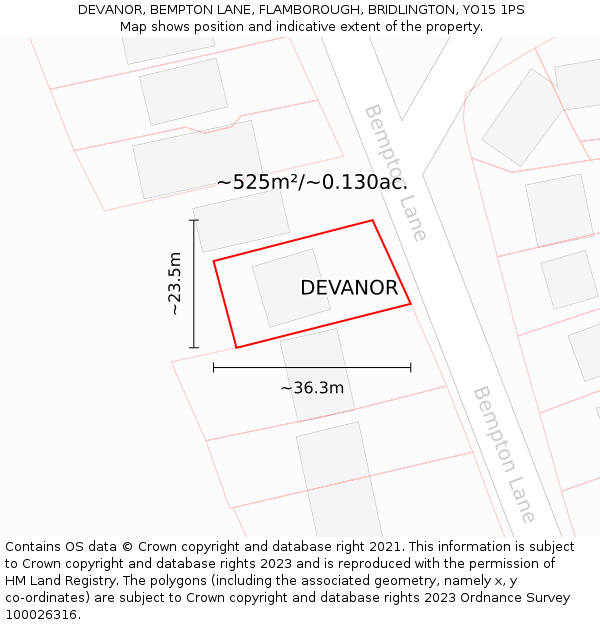 DEVANOR, BEMPTON LANE, FLAMBOROUGH, BRIDLINGTON, YO15 1PS: Plot and title map
