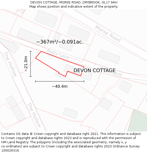 DEVON COTTAGE, MORSE ROAD, DRYBROOK, GL17 9AH: Plot and title map