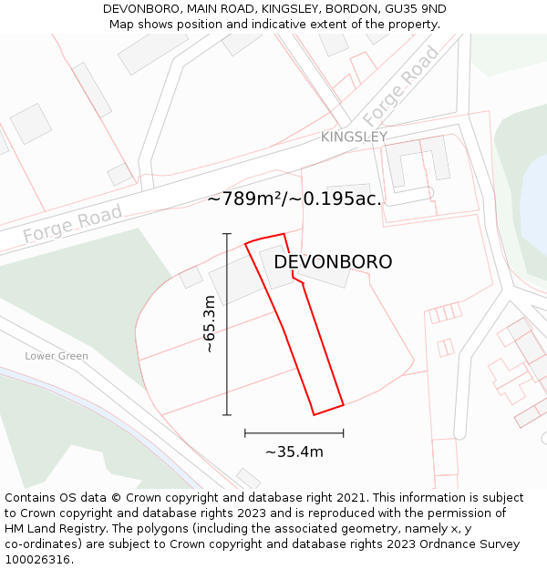 DEVONBORO, MAIN ROAD, KINGSLEY, BORDON, GU35 9ND: Plot and title map