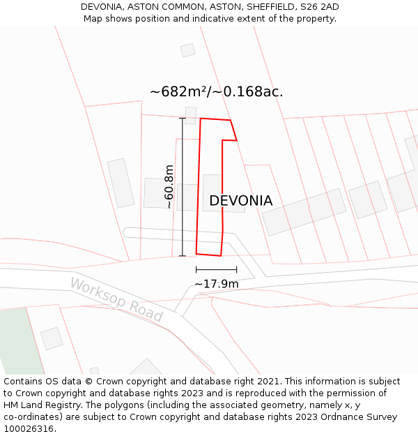 DEVONIA, ASTON COMMON, ASTON, SHEFFIELD, S26 2AD: Plot and title map