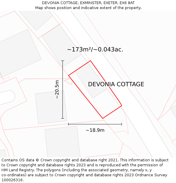 DEVONIA COTTAGE, EXMINSTER, EXETER, EX6 8AT: Plot and title map