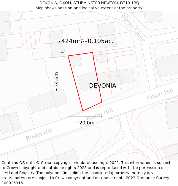 DEVONIA, RIXON, STURMINSTER NEWTON, DT10 1BQ: Plot and title map