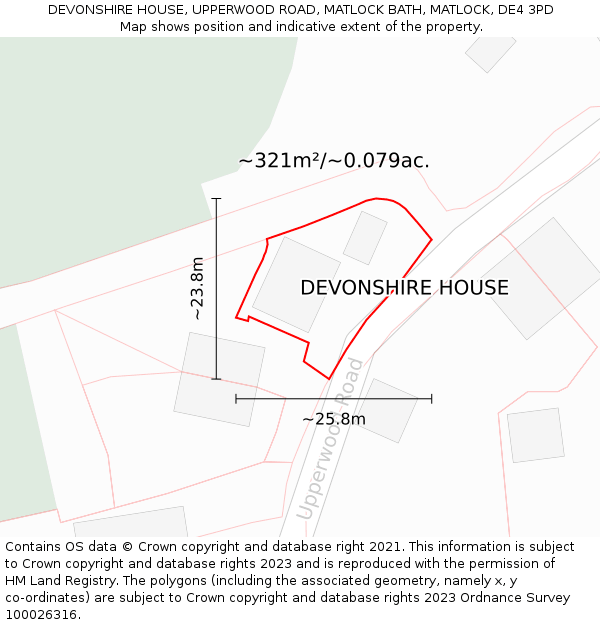DEVONSHIRE HOUSE, UPPERWOOD ROAD, MATLOCK BATH, MATLOCK, DE4 3PD: Plot and title map