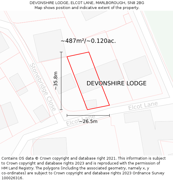 DEVONSHIRE LODGE, ELCOT LANE, MARLBOROUGH, SN8 2BG: Plot and title map