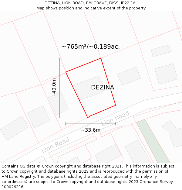 DEZINA, LION ROAD, PALGRAVE, DISS, IP22 1AL: Plot and title map