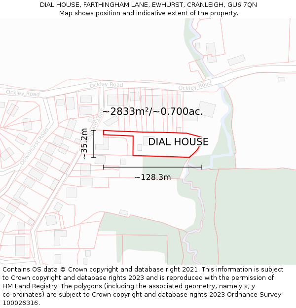 DIAL HOUSE, FARTHINGHAM LANE, EWHURST, CRANLEIGH, GU6 7QN: Plot and title map