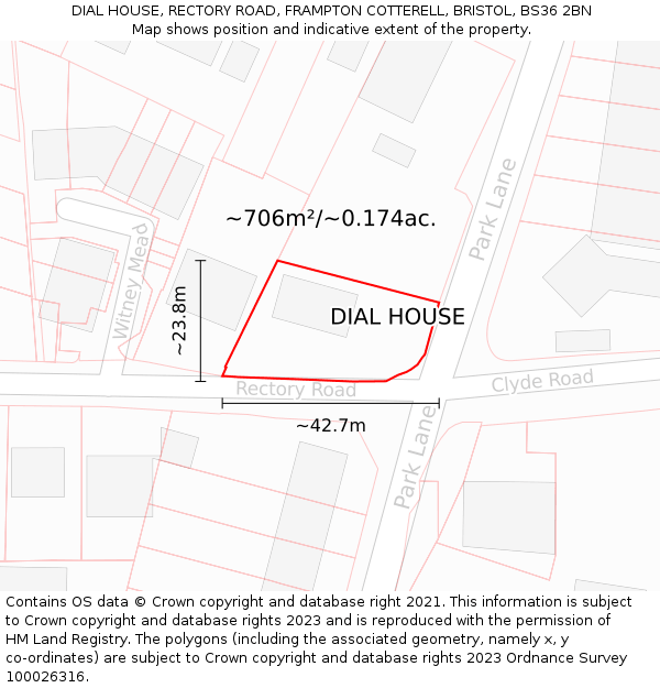 DIAL HOUSE, RECTORY ROAD, FRAMPTON COTTERELL, BRISTOL, BS36 2BN: Plot and title map