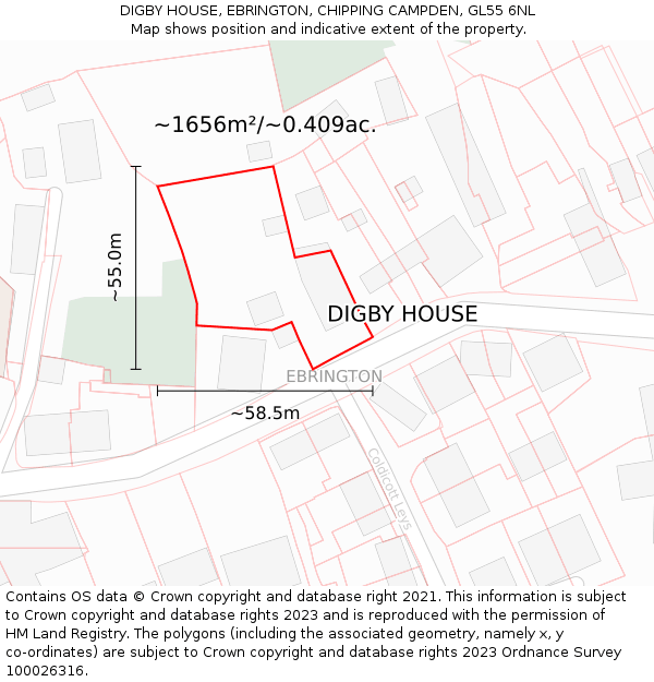 DIGBY HOUSE, EBRINGTON, CHIPPING CAMPDEN, GL55 6NL: Plot and title map