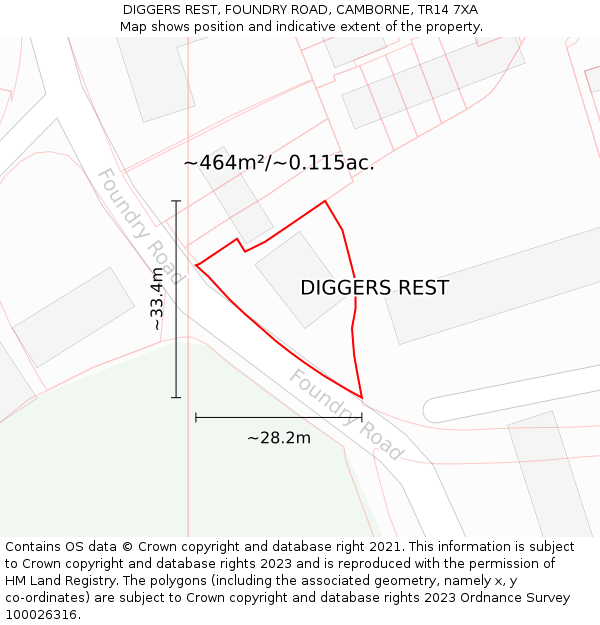 DIGGERS REST, FOUNDRY ROAD, CAMBORNE, TR14 7XA: Plot and title map