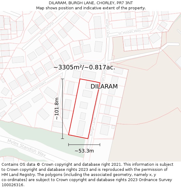 DILARAM, BURGH LANE, CHORLEY, PR7 3NT: Plot and title map