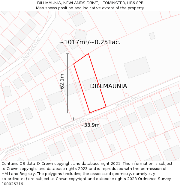 DILLMAUNIA, NEWLANDS DRIVE, LEOMINSTER, HR6 8PR: Plot and title map