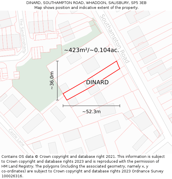 DINARD, SOUTHAMPTON ROAD, WHADDON, SALISBURY, SP5 3EB: Plot and title map