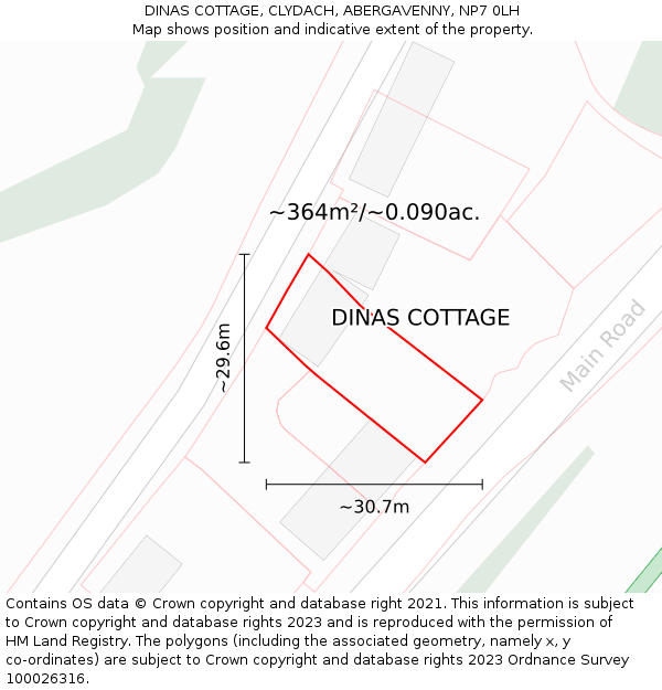 DINAS COTTAGE, CLYDACH, ABERGAVENNY, NP7 0LH: Plot and title map