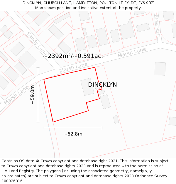DINCKLYN, CHURCH LANE, HAMBLETON, POULTON-LE-FYLDE, FY6 9BZ: Plot and title map
