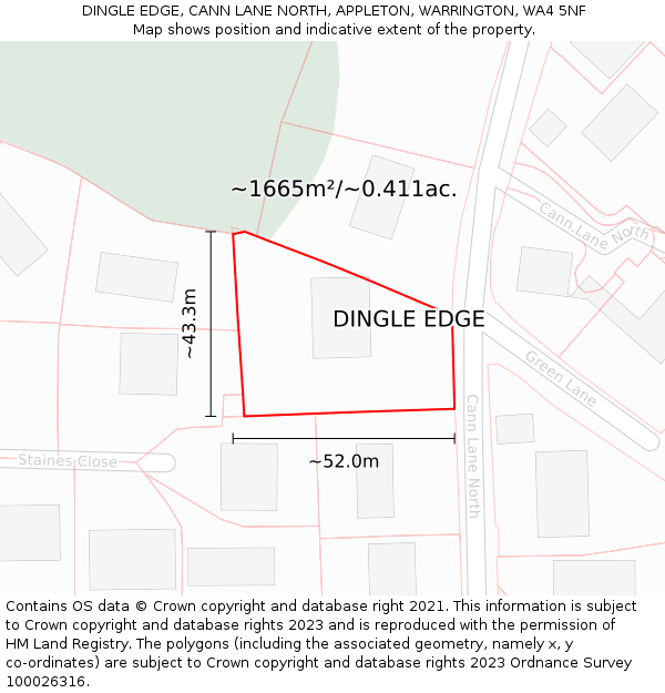 DINGLE EDGE, CANN LANE NORTH, APPLETON, WARRINGTON, WA4 5NF: Plot and title map