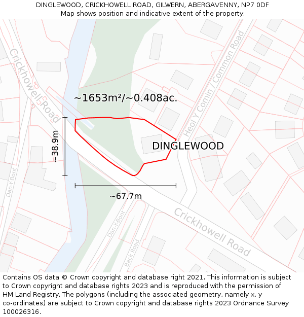 DINGLEWOOD, CRICKHOWELL ROAD, GILWERN, ABERGAVENNY, NP7 0DF: Plot and title map