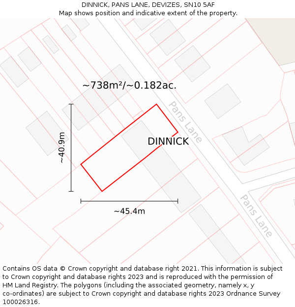 DINNICK, PANS LANE, DEVIZES, SN10 5AF: Plot and title map