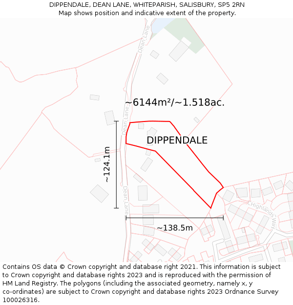 DIPPENDALE, DEAN LANE, WHITEPARISH, SALISBURY, SP5 2RN: Plot and title map