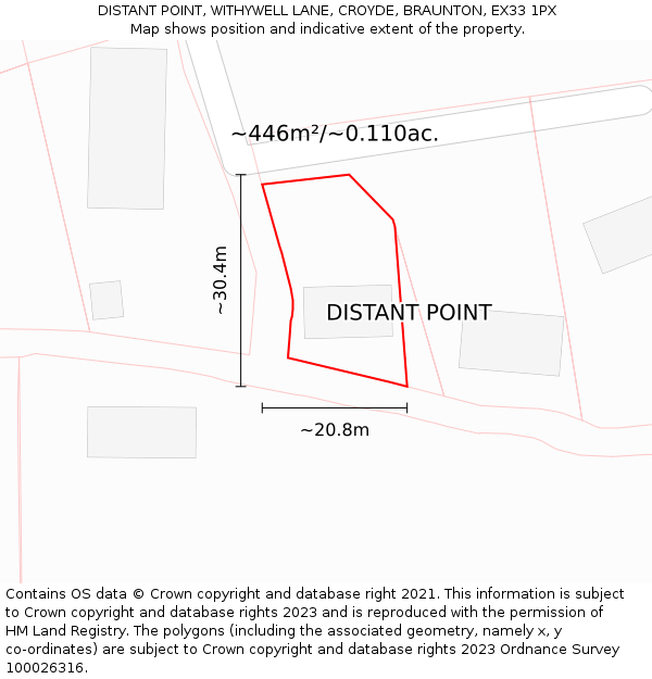DISTANT POINT, WITHYWELL LANE, CROYDE, BRAUNTON, EX33 1PX: Plot and title map