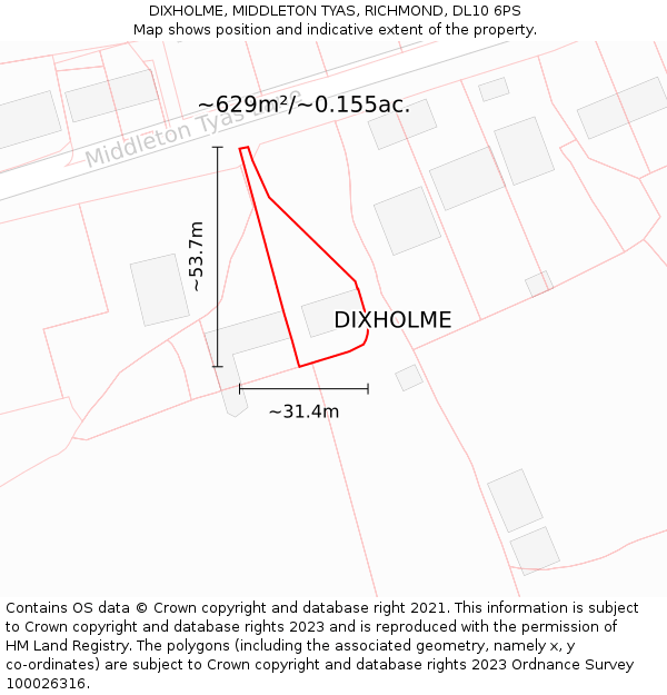 DIXHOLME, MIDDLETON TYAS, RICHMOND, DL10 6PS: Plot and title map